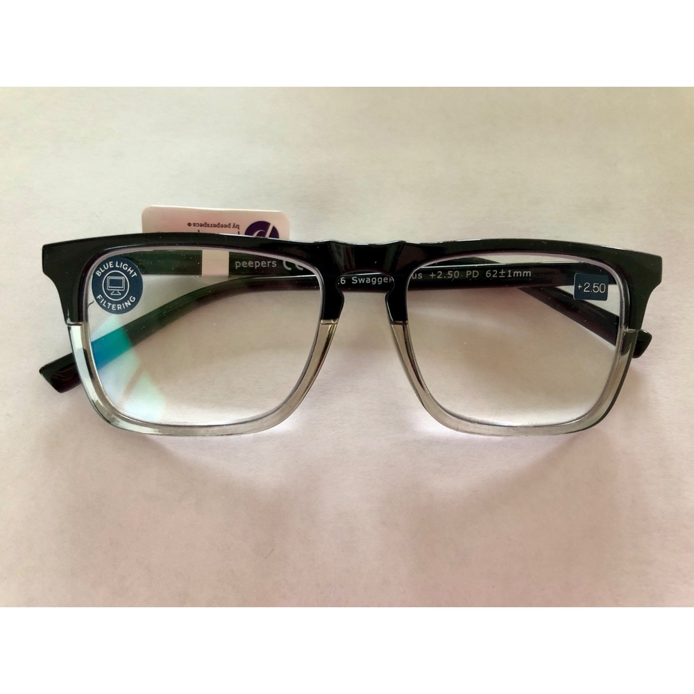 New Black Smoke Swagger Unisex Blue Light Peepers reading glasses +2.50